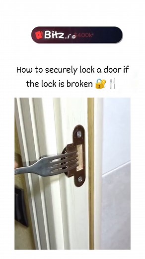 universal mems on Instagram: "This instagram reel post features a 12-second video tutorial showing how to bend a fork's tines with pliers and insert them into a door's strike plate to create a temporary lock, preventing the door from opening inward. The hack, popular since at least 2014 on platforms like YouTube and, provides basic emergency security for scenarios like hotel stays but is not a substitute for professional locks, as it can be bypassed with moderate force. Posted on 15 December 202