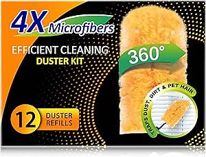 Heavy Duty Multi Surface 360°Heavy Duty 12 Duster Refills & 1 Handle, Compatible with Swiffer Dusters，Disposable Dusters for Cleaning