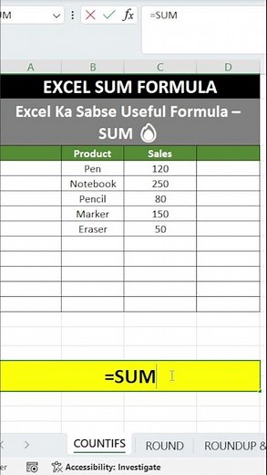 SUM Formula in Excel | Add Numbers Instantly ⚡ #excel #spreadsheetmagic #excelformula