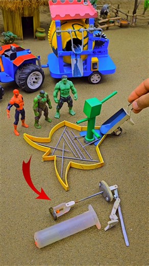 Mini tractor video mini water hand pump science project & blue concrete Cement mixer No.449 #cartoon