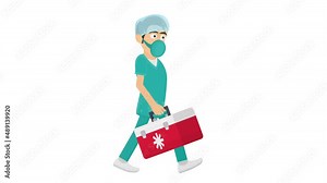 Paramedic. Animation of an ambulance doctor, alpha channel is turned on. Cartoon