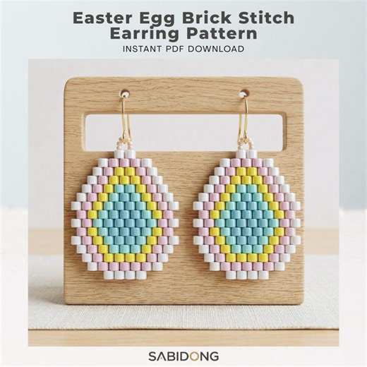 Easter Egg Brick Stitch Earring Pattern, Pastel Geometric Boho Design, DIY Miyuki Delica Seed Bead Spring Jewelry Tutorial PDF - Etsy