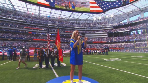 so... i did a thing! Very proud to sing our National Anthem for the Los Angeles Rams yesterday ❤️🤍💙 | Madilyn Bailey