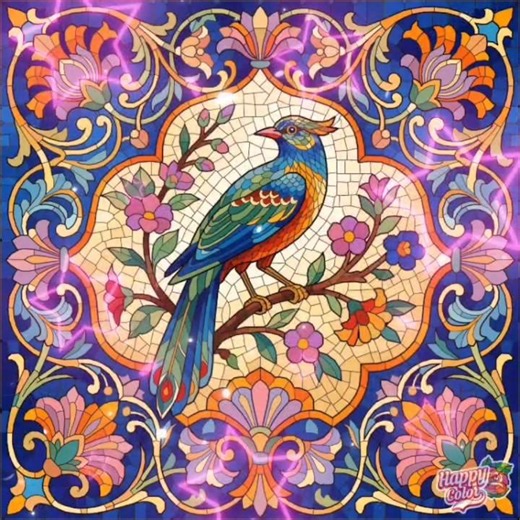Colour with me a beautiful mosaic bird in Happy Color App.