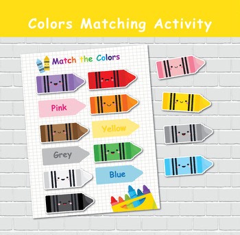 Crayons Color Matching Activity for Kids, Toddler Color Printables