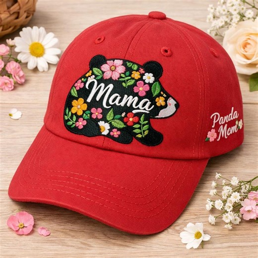 Custom Mama Panda Embroidered Hat Floral Panda Mom Gift Animal Lover Mother Gift Cute Mama Cap - Etsy