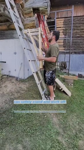 4.6M views · 10K reactions | Have you ever seen a ladder jack before? This is designed so you can safely stand and work on a ladder and any height. #ladder #laddersafety #ladderjacks #diyrenovations #homerenos #logcottage #logcabin #logcabins #woodworkerlife #homereno #carpentrywork #carpenter #carpentrytrick #diytutorial #homeprojects #diyrenovations #framerlife #framing #masonrylife #masonrywork | Meyers.makes | Facebook