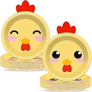 50 Count Chicken Paper Plates Chicken Shaped Disposable Plate Barnyard Farm Animal Theme Tableware Little Chick Birthday Party Dinnerware for Easter Gender Reveal Baby Shower Birthday Party Decoration