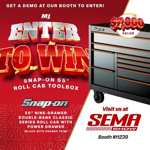 1.6K views |  MITCHELL 1 GIVEAWAY ALERT!  We’re giving away a Snap-on 55" Roll Cab Toolbox — a $7,000 value! How to enter: 1️⃣ Visit Mitchell 1 at Booth #11239 at SEMA 2️⃣ Get a demo That’s it! Don’t miss your chance to win this powerhouse toolbox. #SEMA2025 #SnapOnTools #Giveaway #Mitchell1 | Mitchell 1 | Facebook