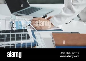 Close Up of a Businessman Working on Desktop Computer with Company's Growth, Statistics, Graphs and Pie Charts. Male Executive Director Managing Digital Projects, Typing Data, Using Keyboard and Mouse