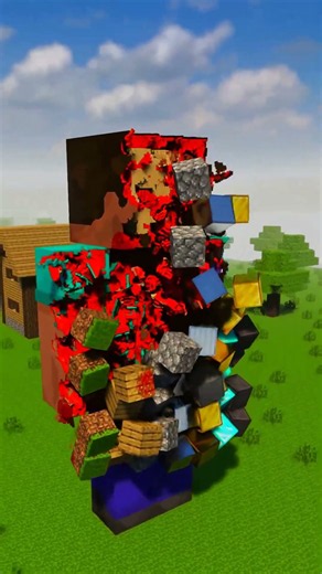 巨大スティーブさんvs大量のブロック！しぬ？ #マイクラ #shorts #minecraft
