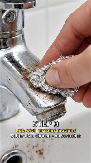 Remove stubborn rust spots from chrome bathroom fixtures using simple aluminum foil