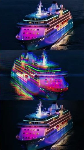 You won't believe how this ship looks at night! 🌈😍