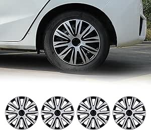 Hubcaps Wheel Rim Covers 13 inch, ABS Silver Lacquer & Black Lacquer Hub Caps Snap On Auto Tire Sturdy Guards Replacement Set of 4, Universal for Most Cars Nissan Toyota Acura Chevy Mazda VW