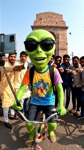 Alien cycle drive in India gate #ai #aishorts #vlog