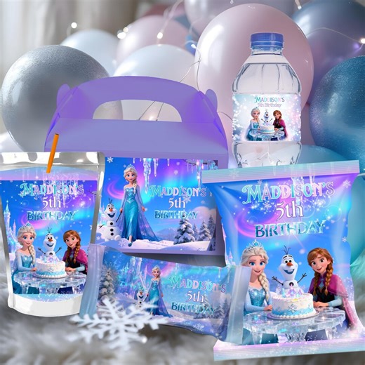 Frozen Favors Snack Package | Princess Elsa, Anna and Olaf Party Decor | Editable Templates - Etsy Australia
