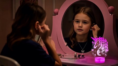 Earring Holder Organizer - Magical Unicorn 3D Glowing Display with Remote-Controlled 16-Color LED & 77 Holes | Acrylic Desktop Jewelry Storage & Smart Timer Mood Lighting