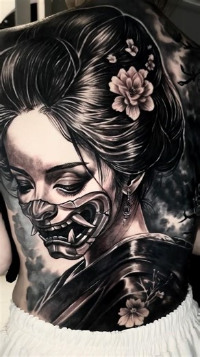 Realism Geisha Back Tattoo Cover-Up | Japanese Style Full Backpiece Transformation 🎴