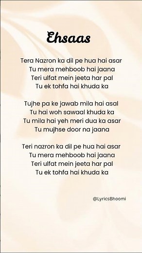 Ehsaas(lyrics) #ehsaas #song #lyrics #bolleywoodsong #trendingsongs #viral #shorts