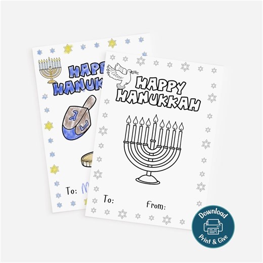 Hanukkah Coloring Cards Digital Download Printable Menorah Art Activity Page Template Dreidel Design Star David Pattern Jewish Holiday - Etsy