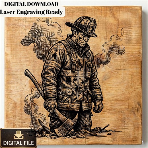 Firefighter SVG PNG – Fireman Engraving Design – First Responder Wall Art – Fire Department Digital Download - Etsy