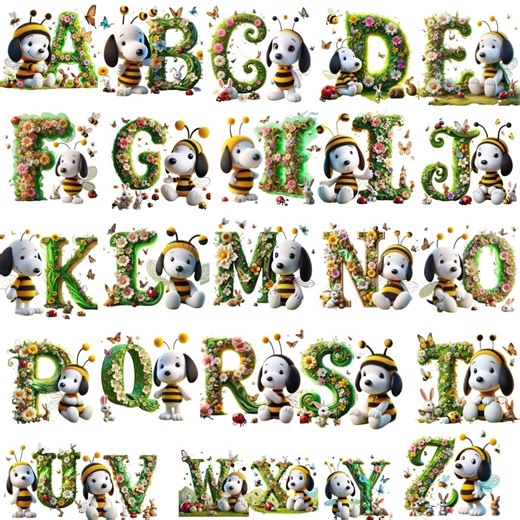 Cartoon Dog Alphabet Letters PNG Bundle, Kids ABC Clipart (Digital Download)