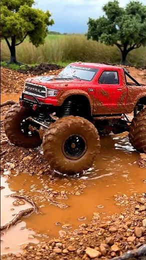 Red Monster Truck Mud Dive!