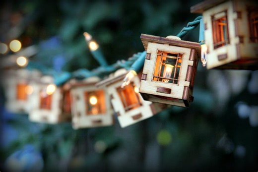 Craftsman Bungalow Patio String Lights: Unique Wooden 3D Lanterns - Etsy