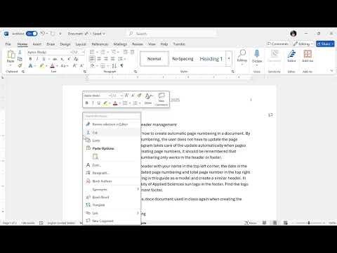 Task 7: Page numbering and header management