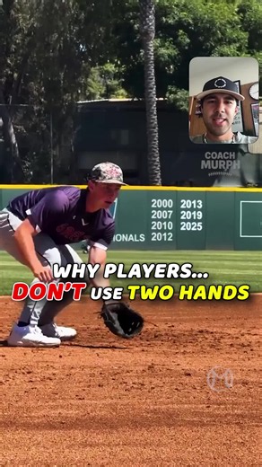 Read summary to get better at ⚾️⬇️ Try this: put two hands together right in front of you. See how far you can reach. Now...put only one hand in front of you. See how far you can reach. This shows you how much more range just your glove gets. And guess what, fielding is all about CATCHING the ball. And we normally catch the ball with just our glove anyways, For the routine grounder that you know the hop, I would teach two hands too. But especially at 3B where reaction time is shorter and less ti