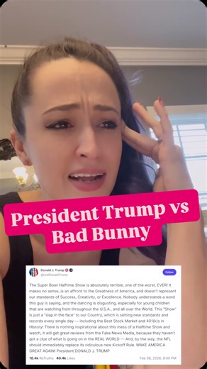 Jaclyn Frank on Instagram: "Trump FINALLY speaking out… #badbunny #superbowl"