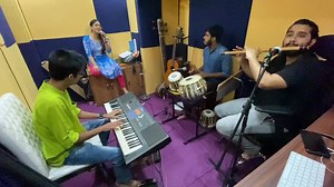 Rehearsal for upcoming digital concert. At Panchajanya’s Studio | Mekhla Dasgupta