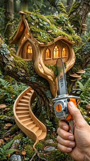 Chainsaw + Magic = Incredible Mini House #shorts #viralvideo