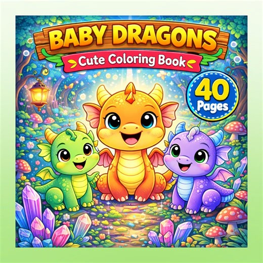Baby Dragons Coloring Book for Kids | 40 Pages Printable PDF | Easy Fantasy Coloring Pages | Cute Dragon Activity | Instant Download - Etsy