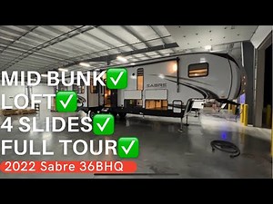Mid Bunk 5th wheel with a loft, outside kitchen and MASSIVE storage! 2022 Sabre 36BHQ Full RV Tour