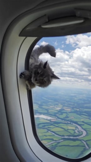Cat Enjoys the View from Airplane Window