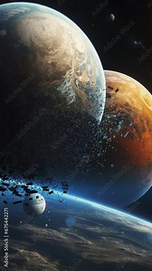 Cosmic cataclysm unfolds in this illustration, with a planet disappearing into the universe. The planetary explosion plunges us into a scenario of uncertainty and danger in outer space.