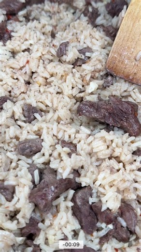 Ingredients: 1 lb steak tips, room temp & patted dry 1 & 1/2 cups long grain rice 8-10 garlic cloves, chopped 2 & 1/2 cups chicken stock Juice of 1 lime 1/2 stick of butter 1-2 tbsp vegetable oil 1-2 tsp adobo 1/2 tsp crushed red pepper flakes 1/2 tsp salt 1/2 tsp black pepper Directions: In a bowl add in your room temp, patted dry steak tips and season them with adobo, salt, black pepper, and crushed red pepper flakes. In a pan with vegetable oil, add your steak tips and cook them 3-5 minutes p