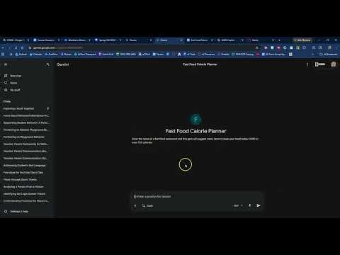Gemini Gem Tutorial Video (Fast Food Calories Planner)