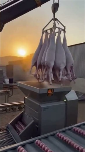 Industrial Goat Processing at Sunset 🐐⚙️🌅