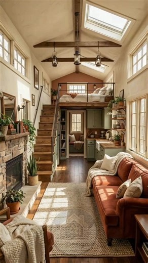 AI Renovations & Home Design | Tiny Cabin Warmth (Before / After) A raw timber shell with exposed structure and unfinished surfaces becomes a cozy vertical cabin... | Instagram