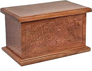 Indian Rosewood Urn Box for Cremation Ashes | Keepsake Urn Box with Tree of Life for Ashes | Hand-Crafted Keepsake Memorial Urn Box for Loving Memory., Large, Brown, WU-0136
