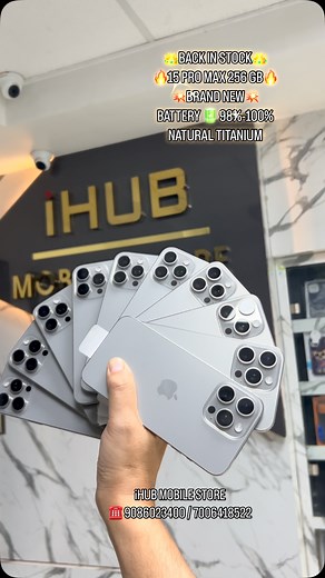 iHUB MOBILE STORE on Instagram: "🔥15 pro max 256gb🔥 Natural titanium back in stock with 98-100% battery🔋health, Visit ihub mobile store Gandhi Nagar jammu or call 9086023400, 7006418522. Hurry few pcs only. . . . . #15promax #jammu #samba #udhampur_official #udhampur #vijayapur #akhnoor #doda #ramban #jammukashmir #katra"