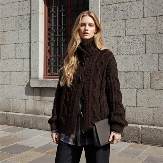 Vintage Chunky Cable Knit Cardigan Women Oversized High Neck Wool Sweater Coat Loose Fit Mori Kei Aesthetic Open Front Knitted Jacket Dark - Etsy Australia