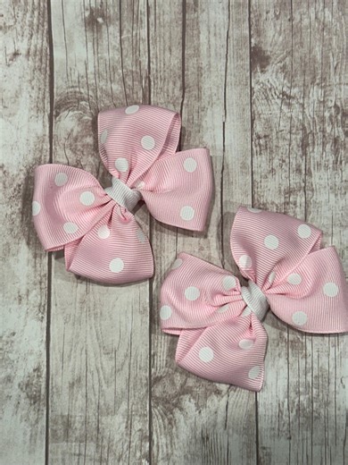 Soft Pink W/ White Dots Hair Bow, 3” Wide, Light Pink White Polka Dots Hairbow - Etsy