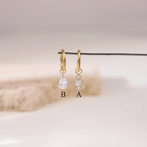 14K Solid Gold Floating Diamond Drop Earring Hoop Charm Cartilage Huggie Charm Daith Helix Hoop Charm Tragus Charm Pear Belly Ring Charm - Etsy