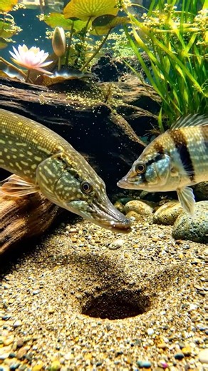 Northern Pike Found A Humbug Damselfish In A Hole – Then Emerged & Ate FOOD #shorts