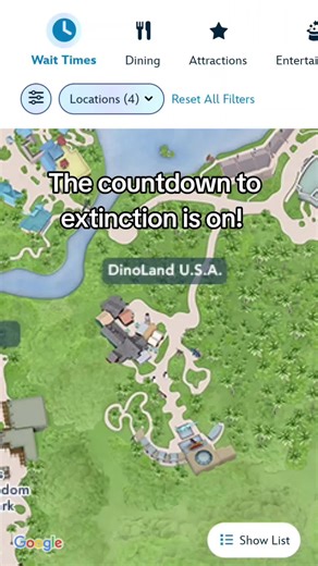 Count down to Extinction is on! Disney wasted absolutely no time removing Dinoland USA from the my Disney experience app. As of February 1st 10:25 PM Dinoland USA has become extinct. #DinoLandUSA #DisneyWorld #waltdisneyworld #disneyvacation #disneyparks