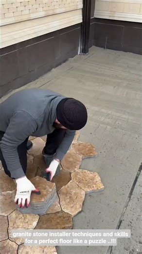 granite stone installer techniques and skills for a perfect floor like a puzzle ..!!!