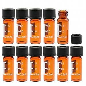 ALWSCI 1.5ml Autosampler Vials, Amber Screw Neck ND10 GC HPLC Vial with Graduation, 10-425 Black Screw Cap with Red PTFE/White Silicone Liner, 100 of Pack